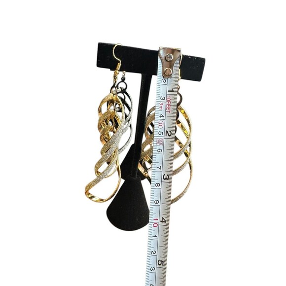 dangle earrings for women 2 pairs black gold tone sparkle 4 inches party - Picture 14 of 16
